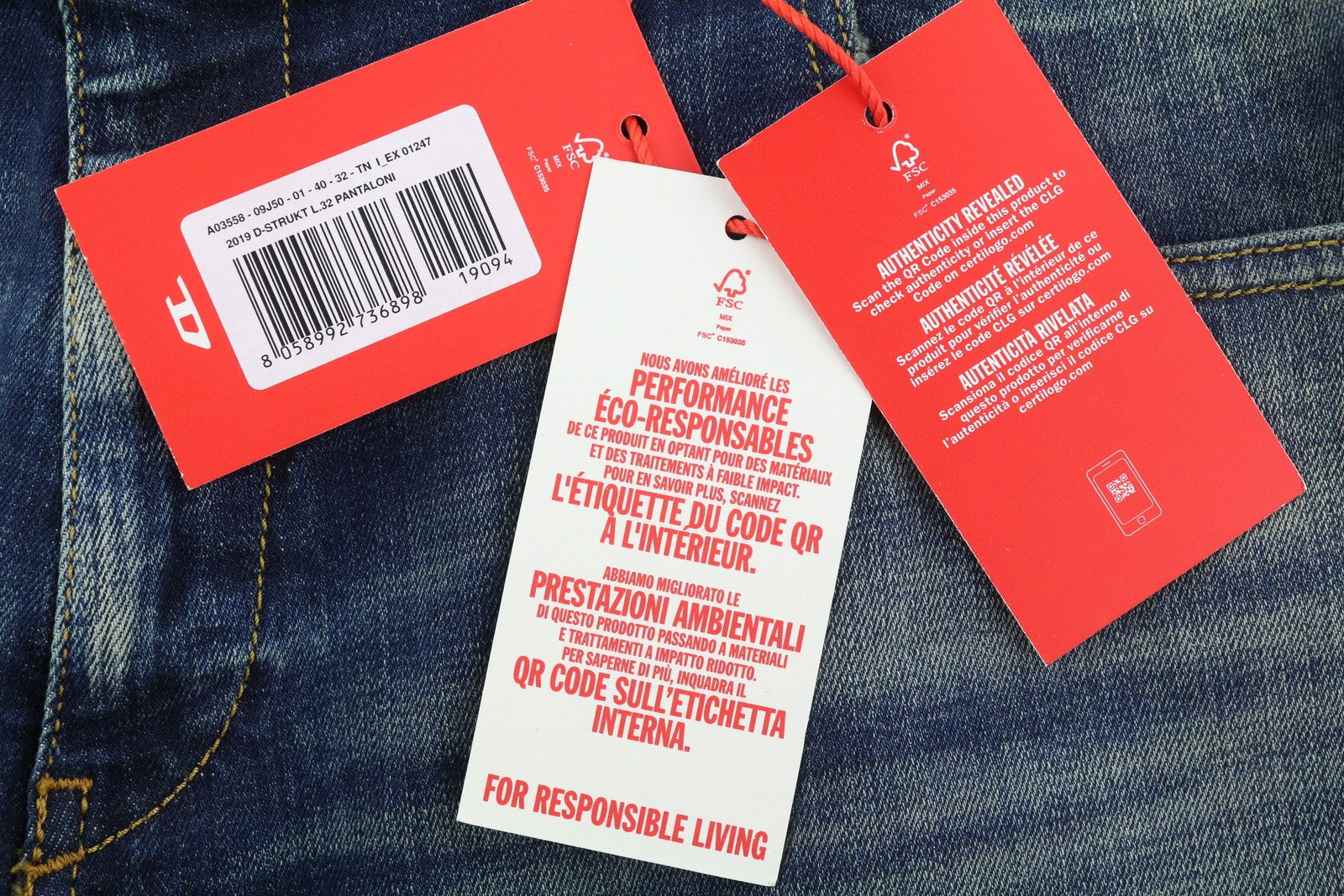 DIESEL 2019 D-Strukt 09J50 Men Jeans W40/L32 Blue Whiskers Faded Slim Fit RRP195