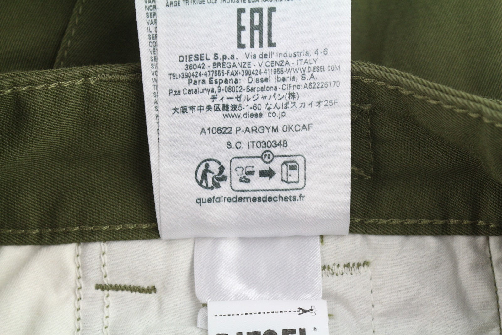 DIESEL P-Argym Men Trousers 50 W33 Khaki Green Regular Fit Cargo RRP225