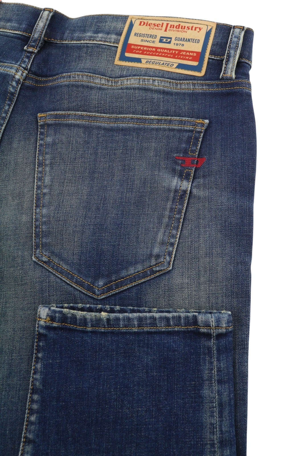 DIESEL 2019 D-Strukt 09J50 Men Jeans W33/L32 Blue Whiskers Faded Slim Fit RRP195