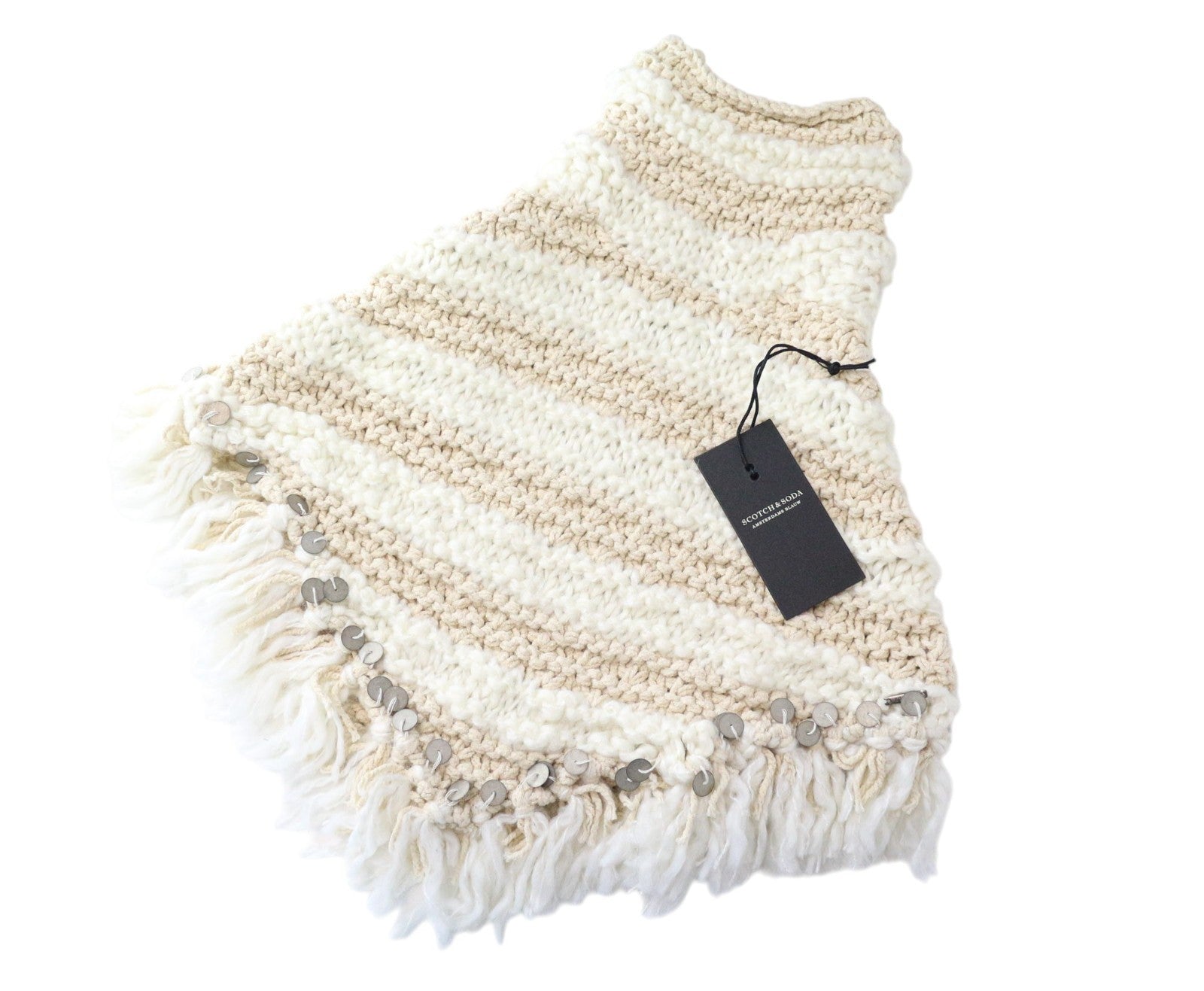 SCOTCH & SODA Ams Couture Women Scarf OS Beige Striped Knitted Tassels Pull On