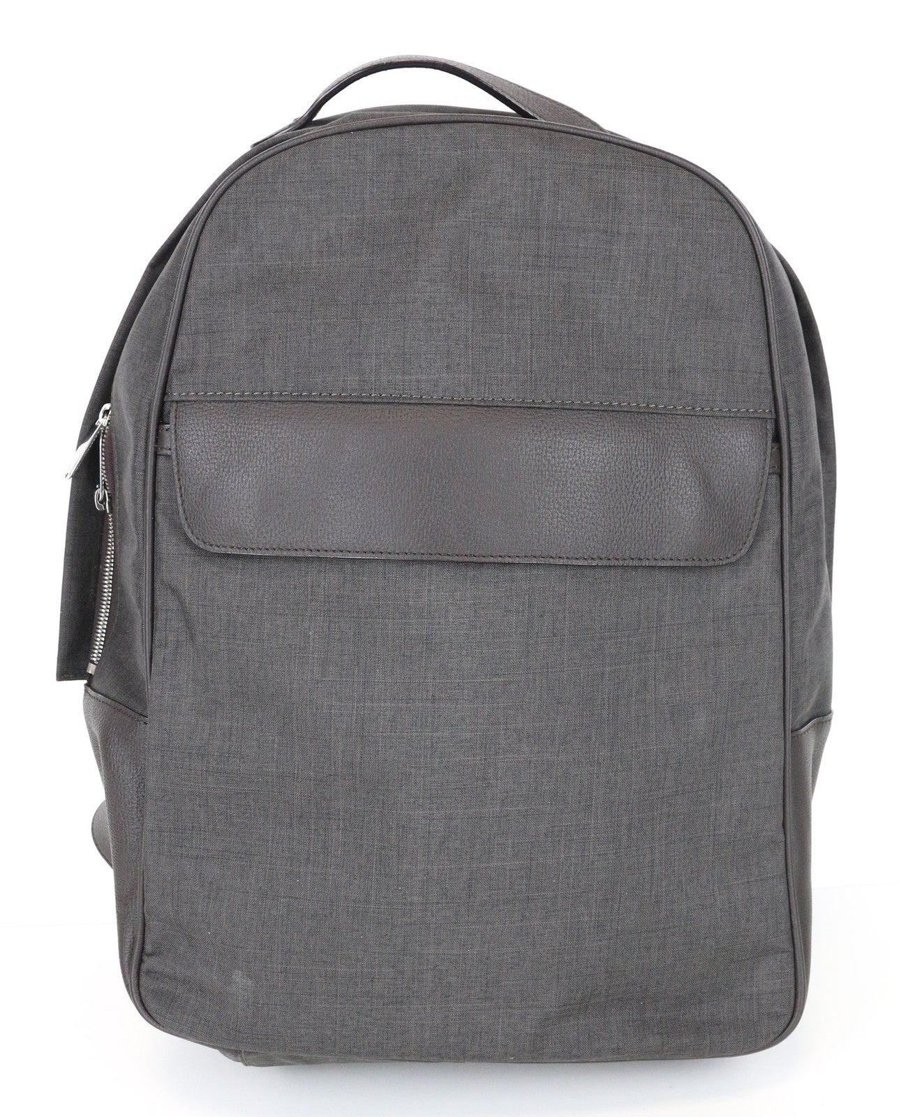 SUITSUPPLY Men Backpack OS Grey Brown Leather Detail Adjustable Straps Backpack
