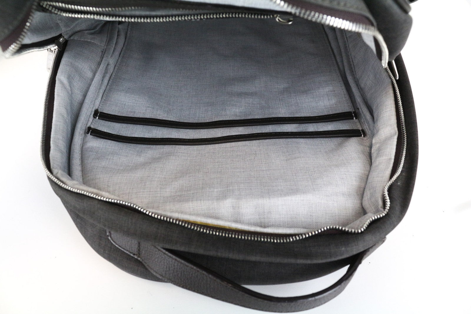 SUITSUPPLY Men Backpack OS Grey Brown Leather Detail Adjustable Straps Backpack