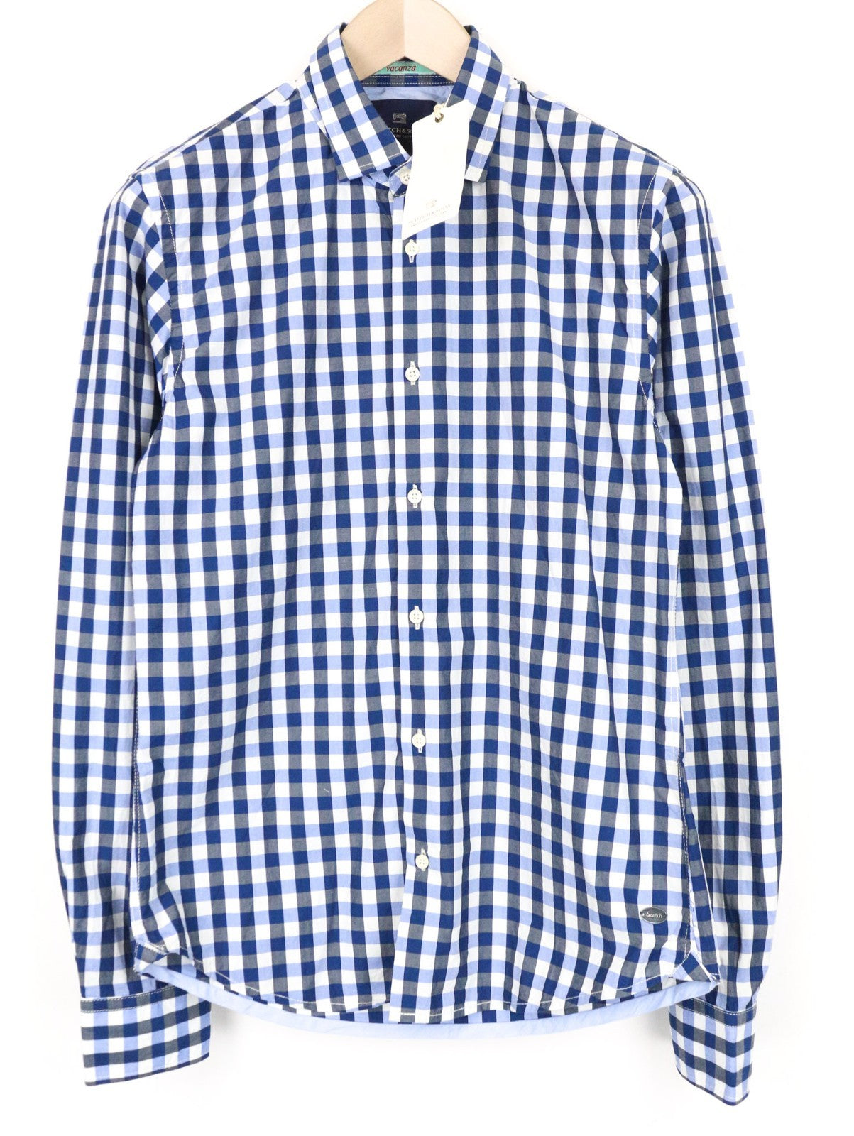SCOTCH & SODA Men Shirt S Blue Gingham Check Print Button Up Cotton Classic