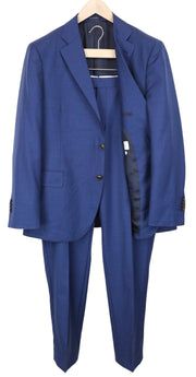 SUITSUPPLY Lazio Men Suit UK48S Mid Blue 2-Piece Slim Cut Sharkskin Pure Wool