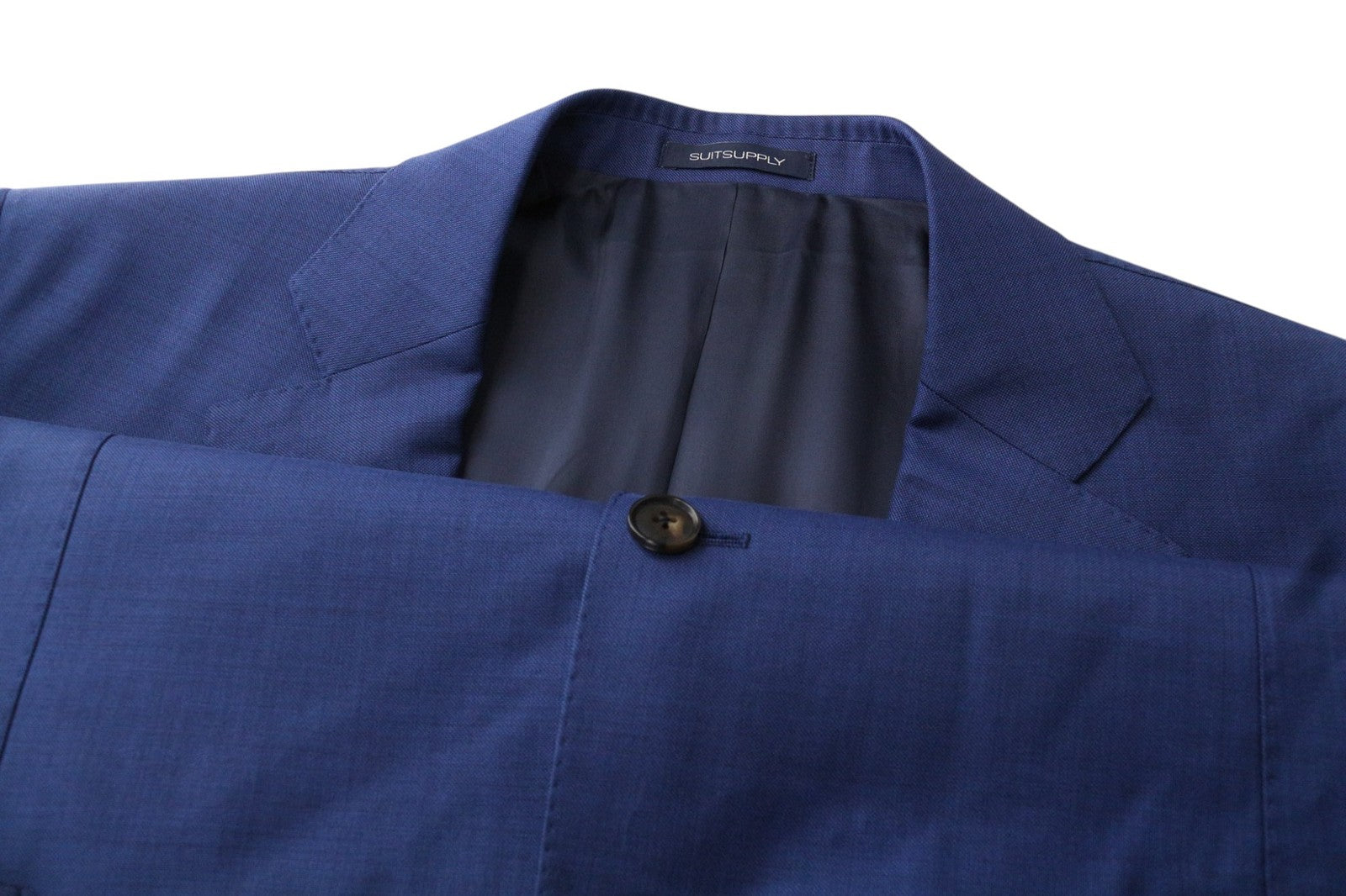 SUITSUPPLY Lazio Men Suit UK48S Mid Blue 2-Piece Slim Cut Sharkskin Pure Wool