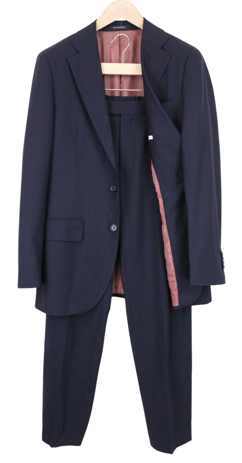 SUITSUPPLY La Spalla Men Suit UK38R Traveller Navy 2-Piece Slim Melange Wool