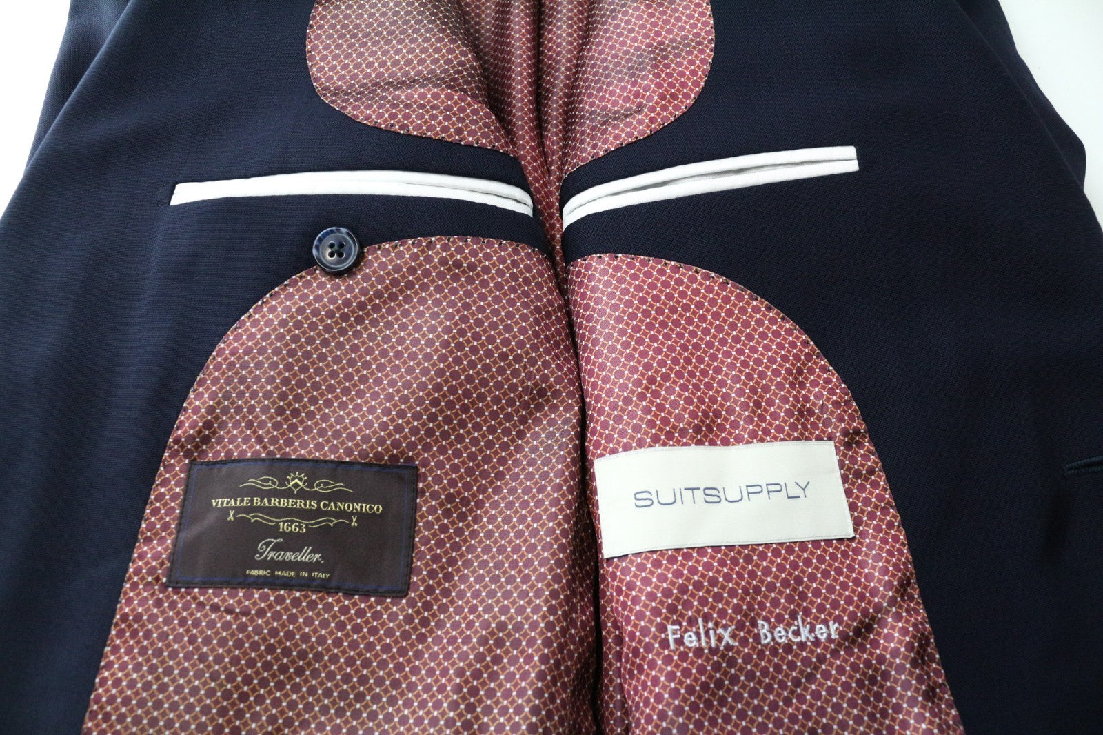 SUITSUPPLY La Spalla Men Suit UK38R Traveller Navy 2-Piece Slim Melange Wool