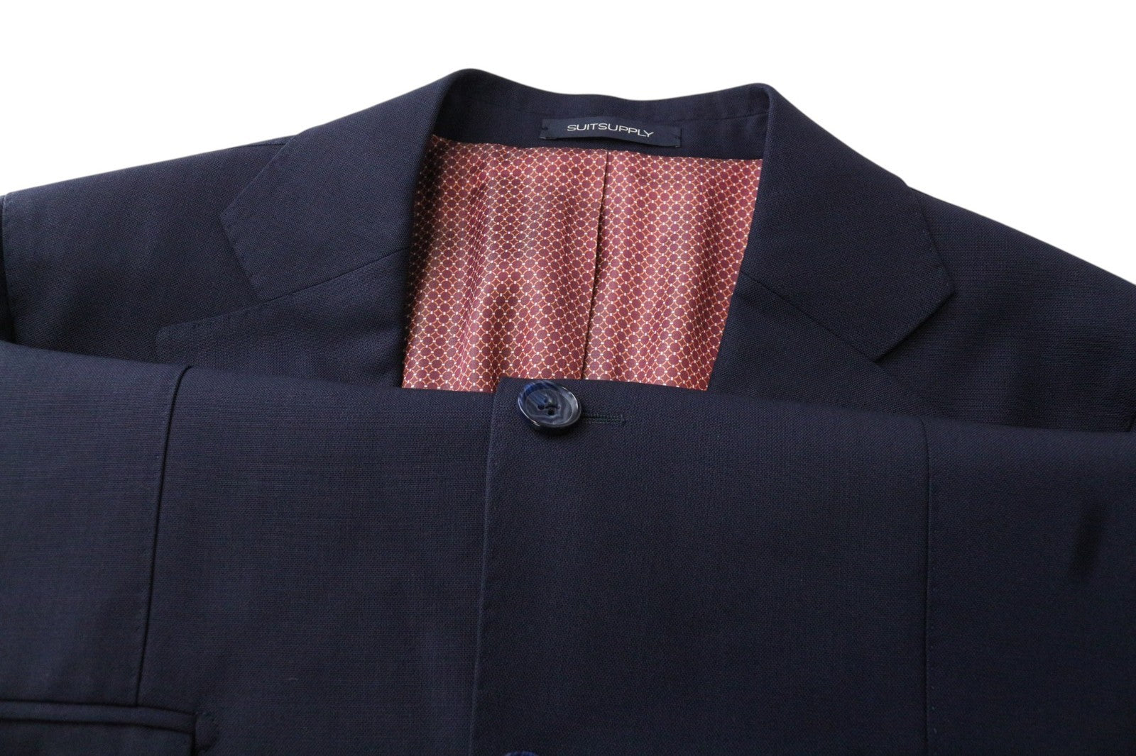 SUITSUPPLY La Spalla Men Suit UK38R Traveller Navy 2-Piece Slim Melange Wool