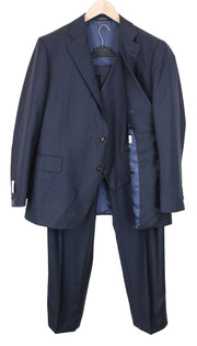 SUITSUPPLY Lazio Men Suit UK50S Blue 3-Piece Slim Melange Wool S110s Perennial