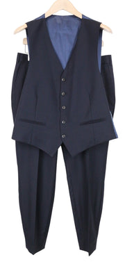 SUITSUPPLY Ferrara Men Suit UK40S Navy Flat-Front Wool 2-Piece Slim Melange