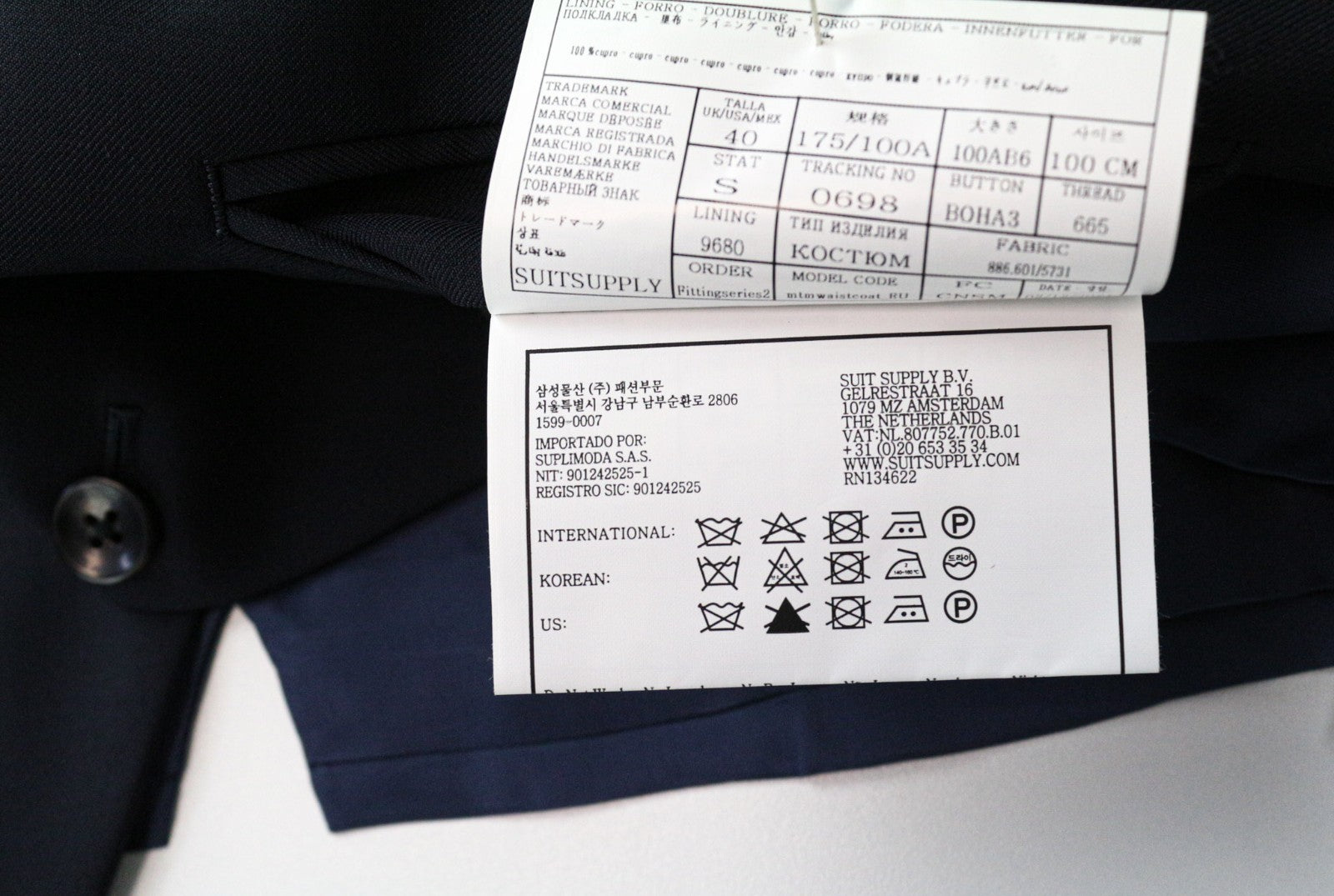 SUITSUPPLY Ferrara Men Suit UK40S Navy Flat-Front Wool 2-Piece Slim Melange