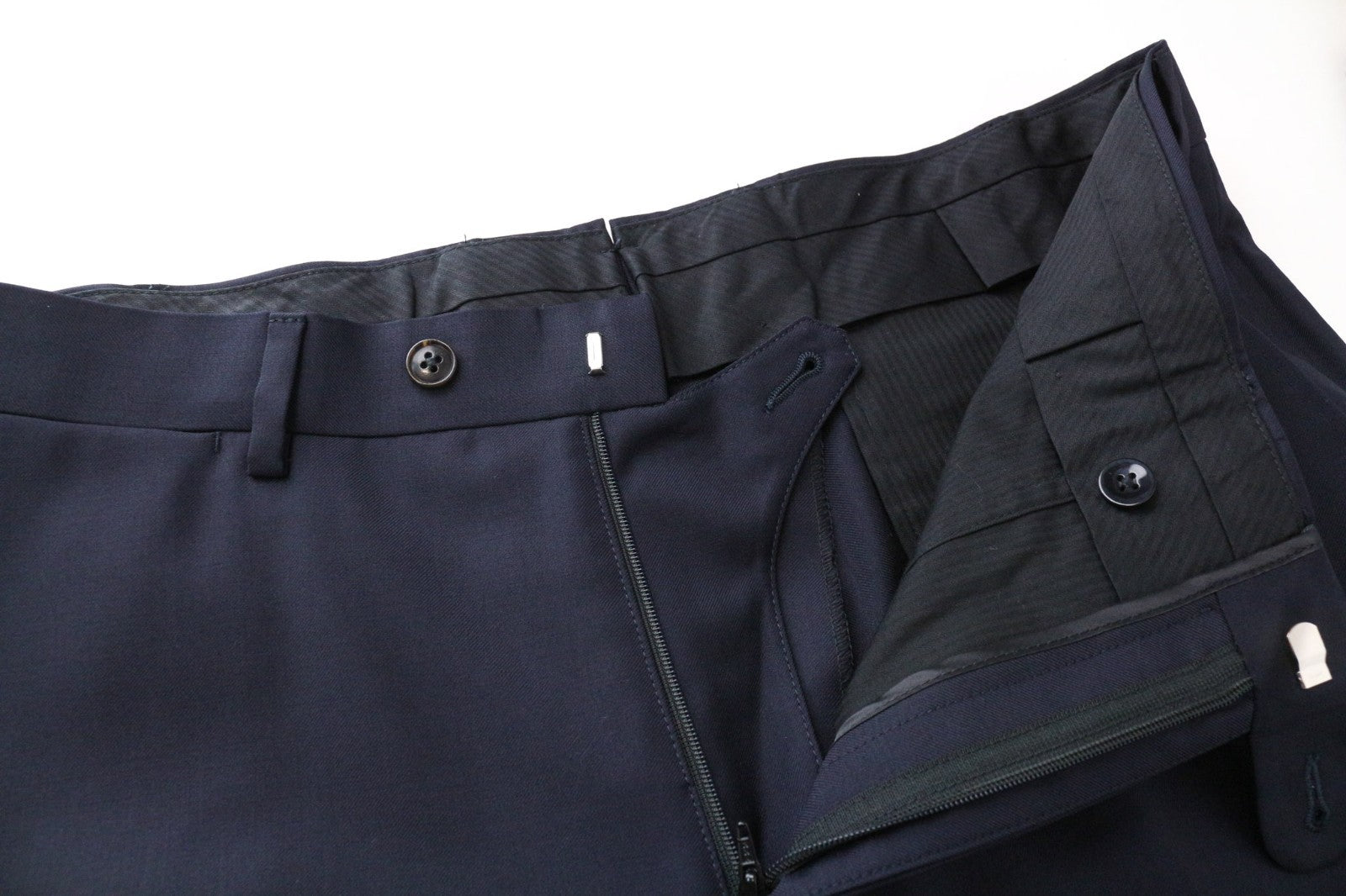 SUITSUPPLY Ferrara Men Suit UK40S Navy Flat-Front Wool 2-Piece Slim Melange
