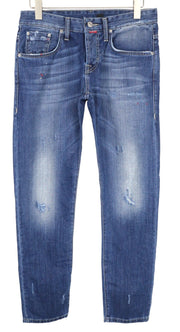 TAKESHY KUROSAWA TK08 Men Jeans W32 Blue Non-Stretch Distressed Slim Buttoned