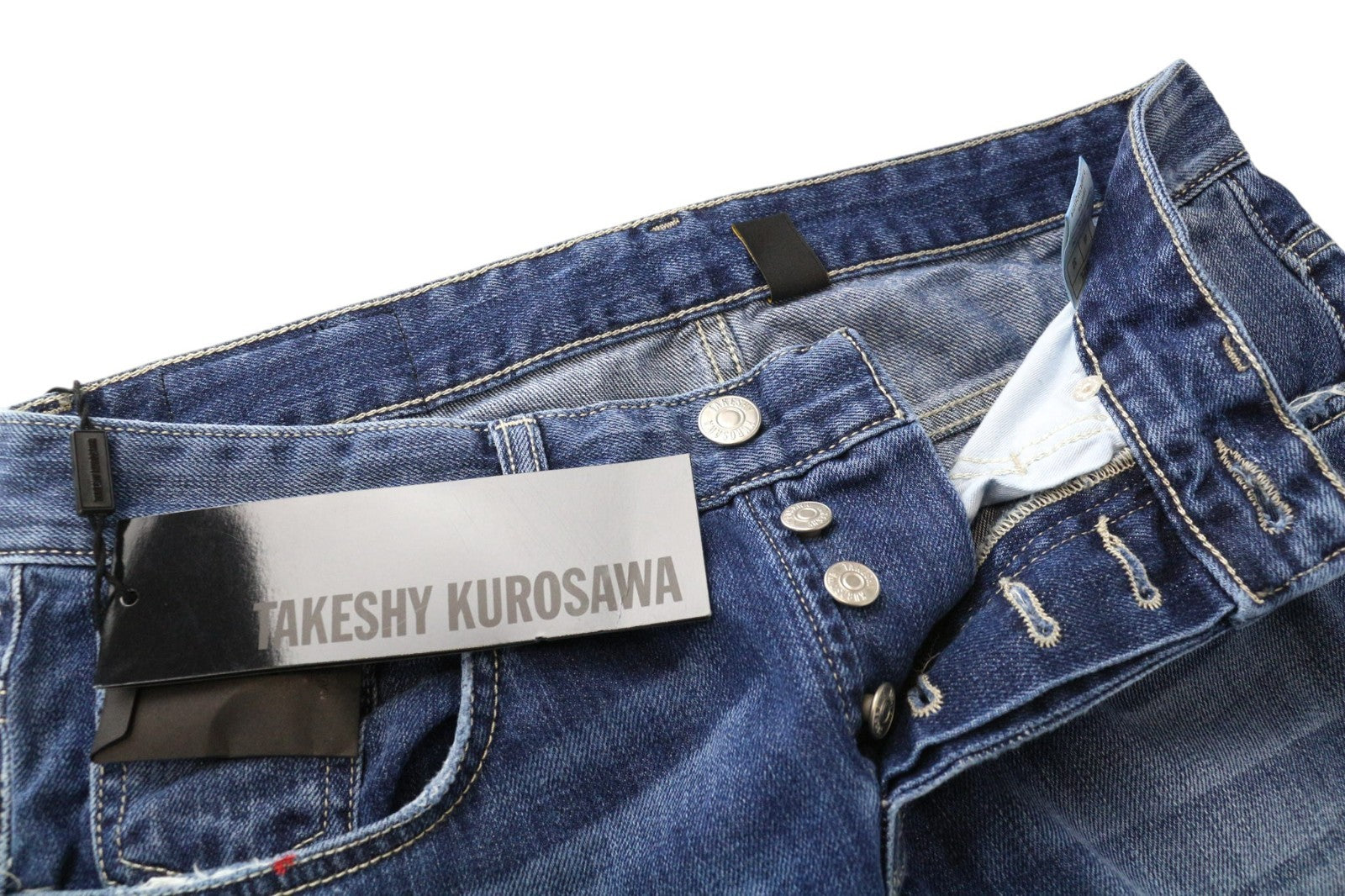 TAKESHY KUROSAWA TK08 Men Jeans W32 Blue Non-Stretch Distressed Slim Buttoned