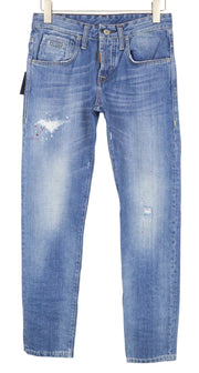 TAKESHY KUROSAWA TK72 Men Jeans W30 Blue Non-Stretch Distressed Slim Tapered