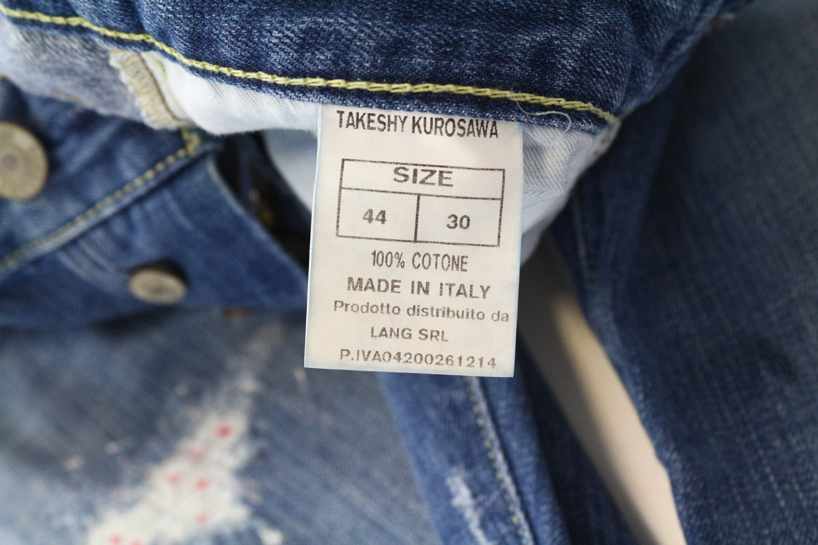 TAKESHY KUROSAWA TK72 Men Jeans W30 Blue Non-Stretch Distressed Slim Tapered