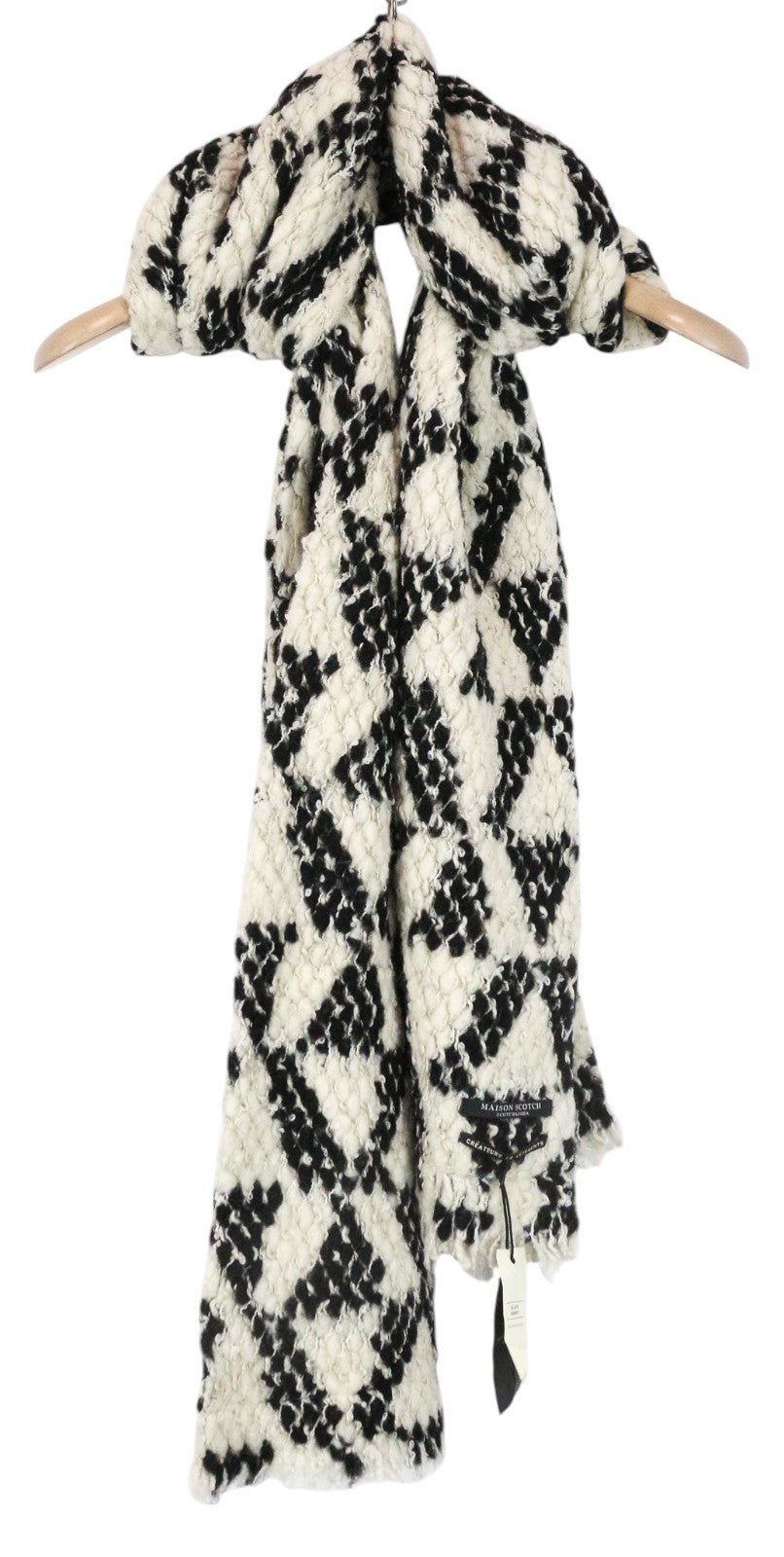 MAISON SCOTCH Women Scarf One Size Black Geometric Triangle Wool Chunky Knit