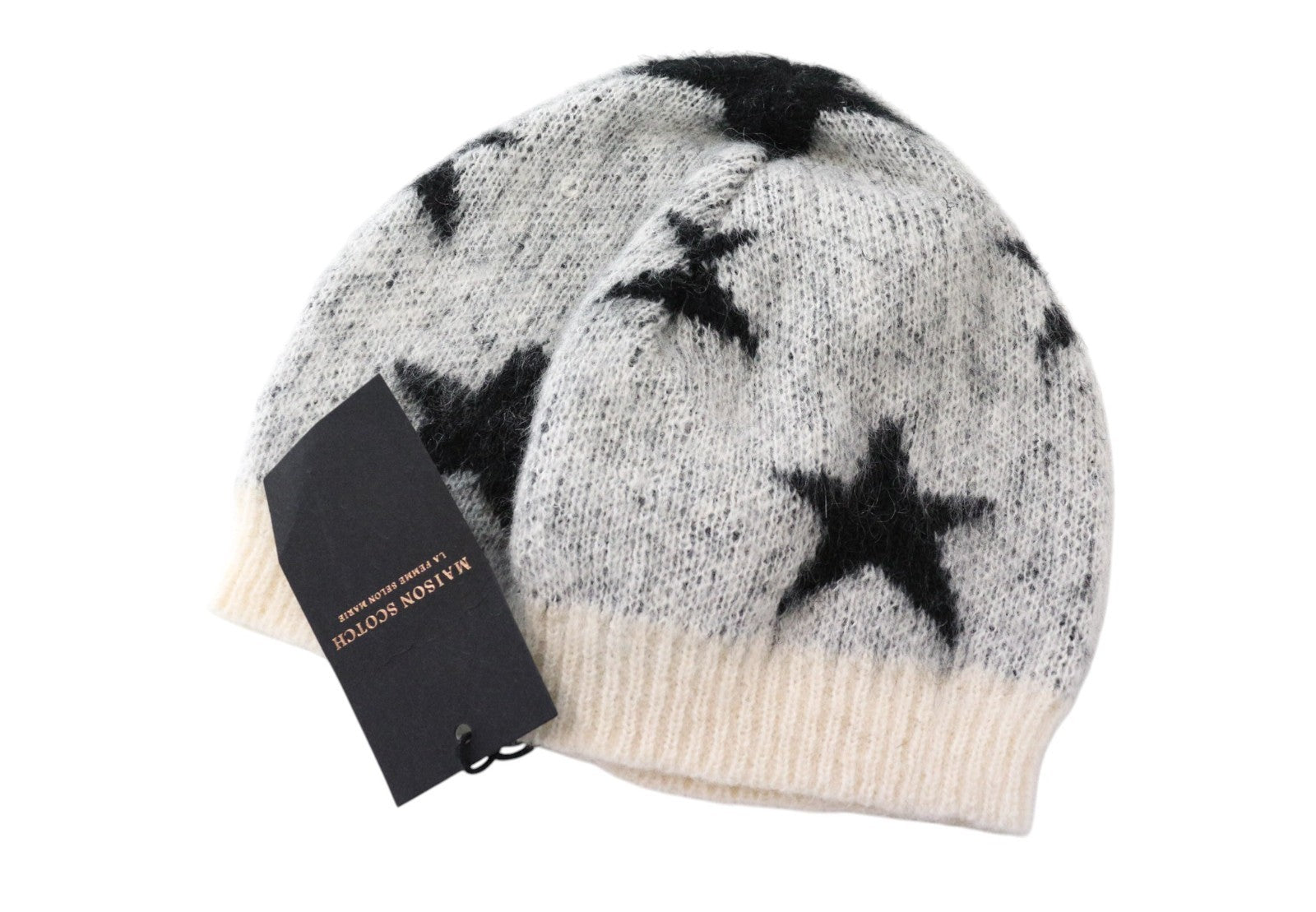 MAISON SCOTCH Women Hat One Size Light Grey Beanie Knit Stars Mohair Blend