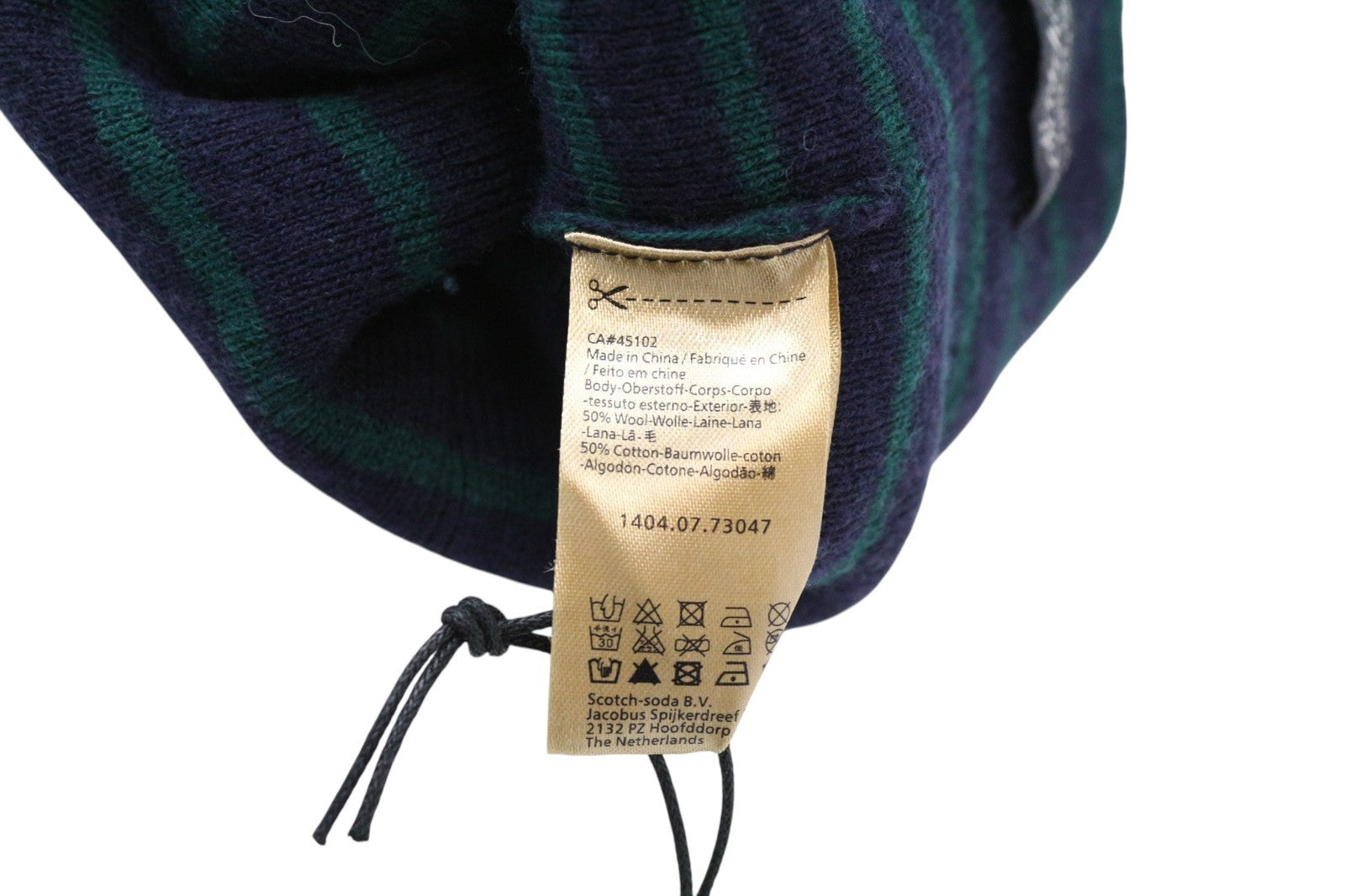 SCOTCH & SODA Men Hat One Size Wool Blend Blue Beanie Tight-Knit Striped Cuffed