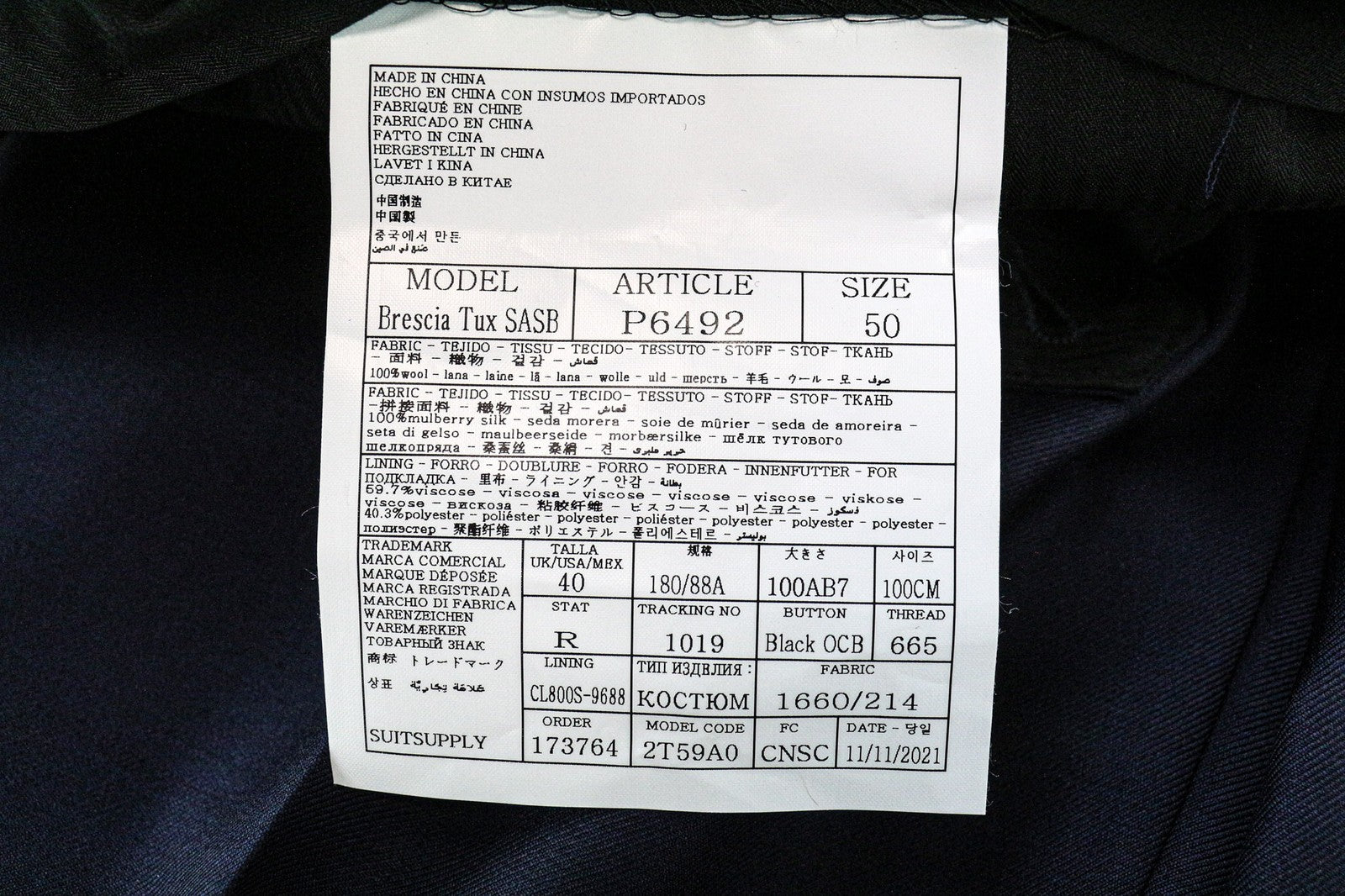 SUITSUPPLY Lazio Tuxedo Men Suit UK40R Slim Pure Wool Super 130's Blue 3 Piece