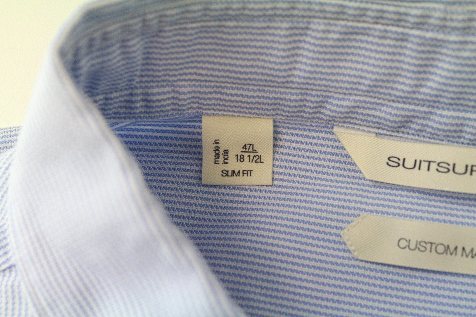 SUITSUPPLY Men Shirt 47L/18 1/2L Slim Blue Pure Cotton Striped Pattern Formal