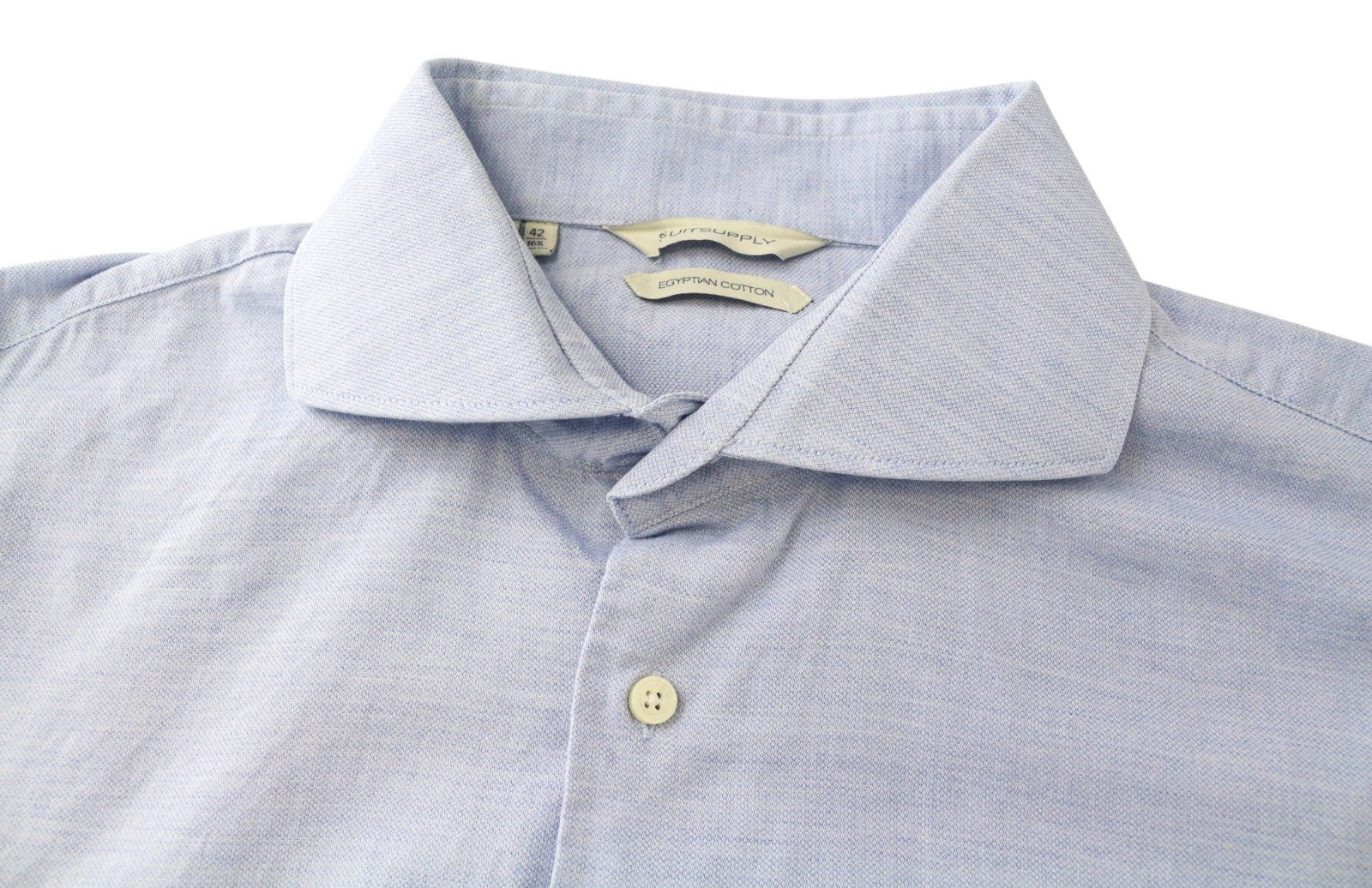 SUITSUPPLY Men Shirt 42/16 1/2 Extra Slim Blue Pure Cotton Cutaway Long Sleeve