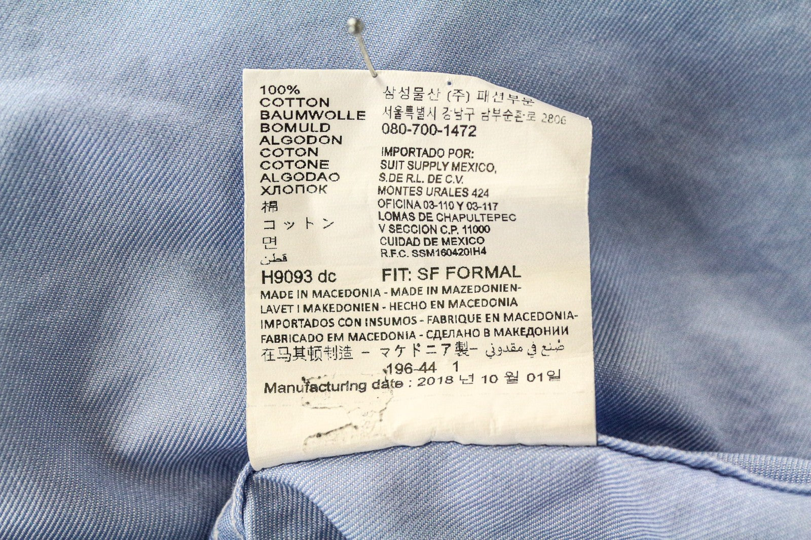 SUITSUPPLY Men Shirt 39/15 1/2 Slim Fit Blue Pure Cotton Long Sleeved Classic