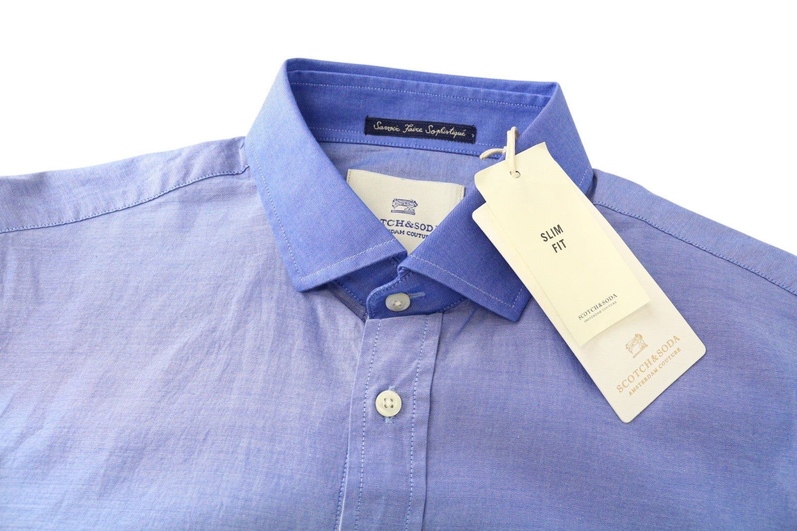 SCOTCH & SODA Ams Couture Men Shirt S Blue Pure Cotton Slim Long Sleeved Formal