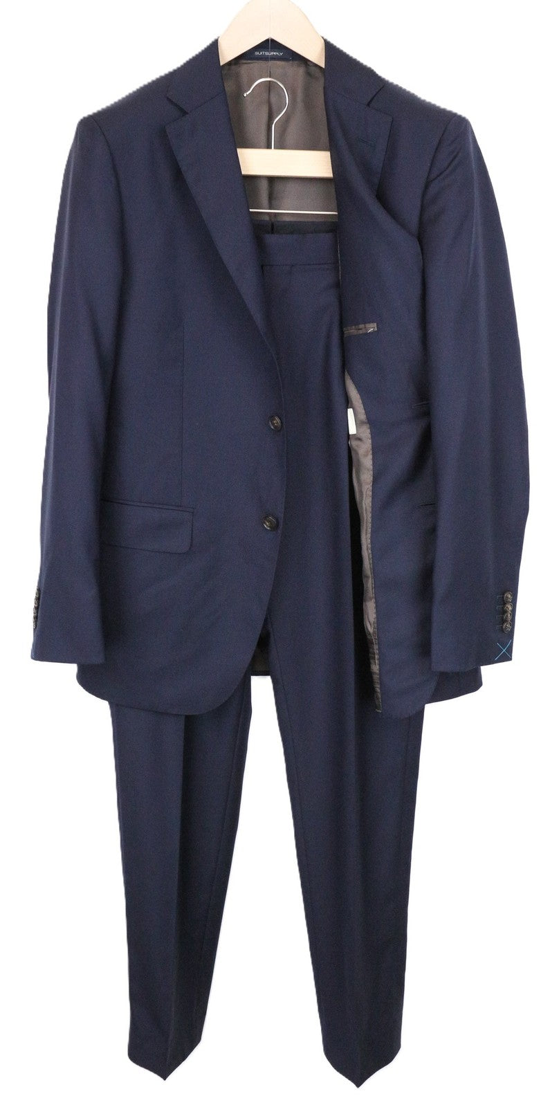 SUITSUPPLY Napoli Men Suit UK38R Formal Lined Notch Lapel Blue Wool 2 Piece