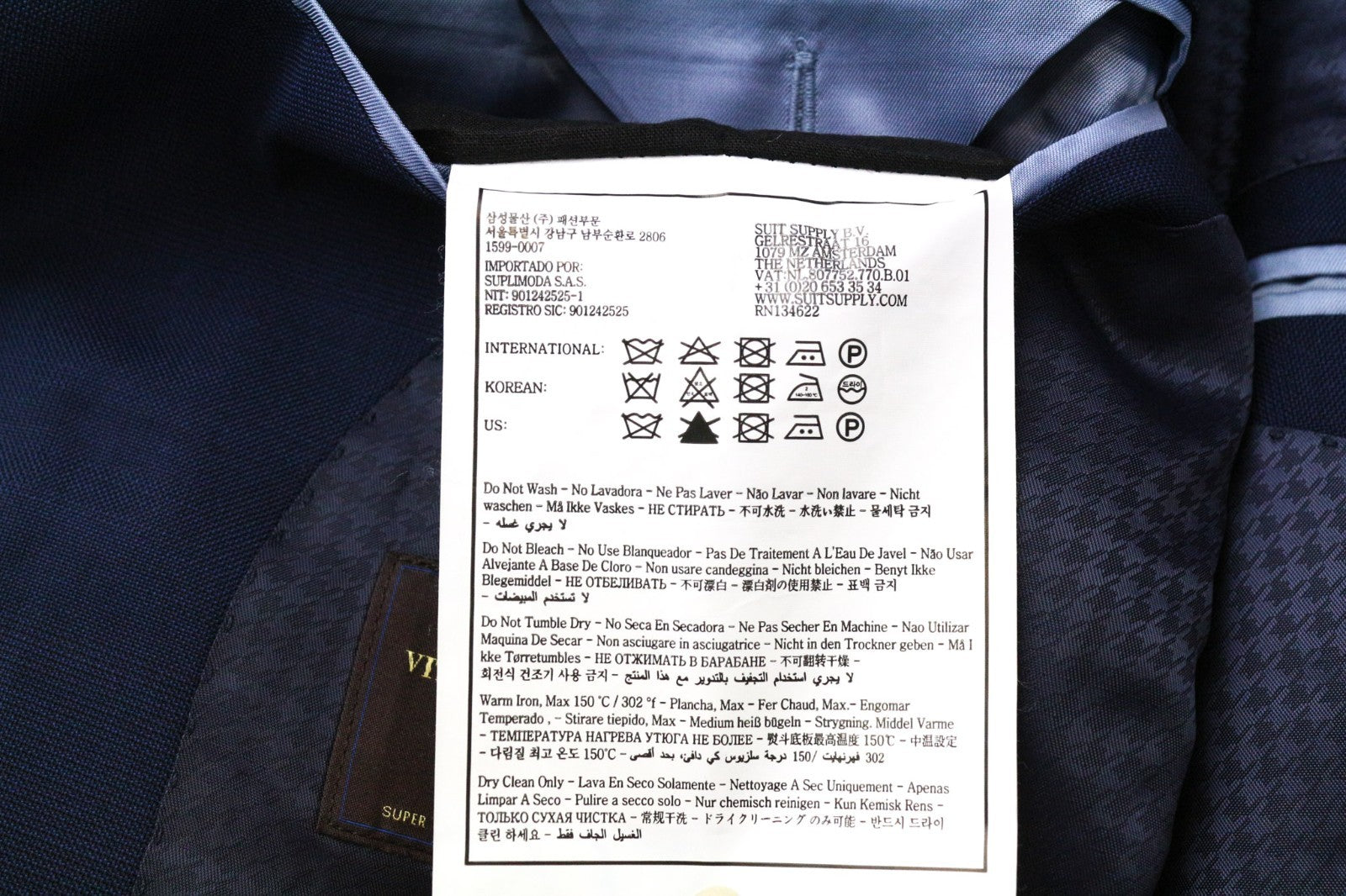 SUITSUPPLY La Spalla Men Suit UK44R Lined Formal Blue Pure Wool 2 Piece
