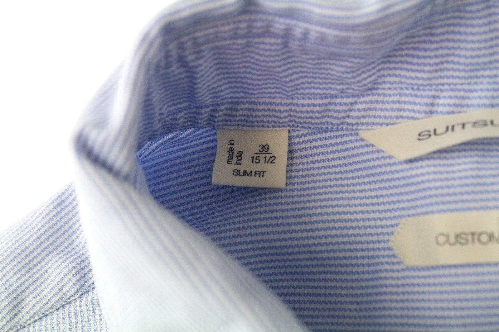 SUITSUPPLY Men Shirt 39/15 1/2 Slim Blue Pure Cotton Striped Button-Up
