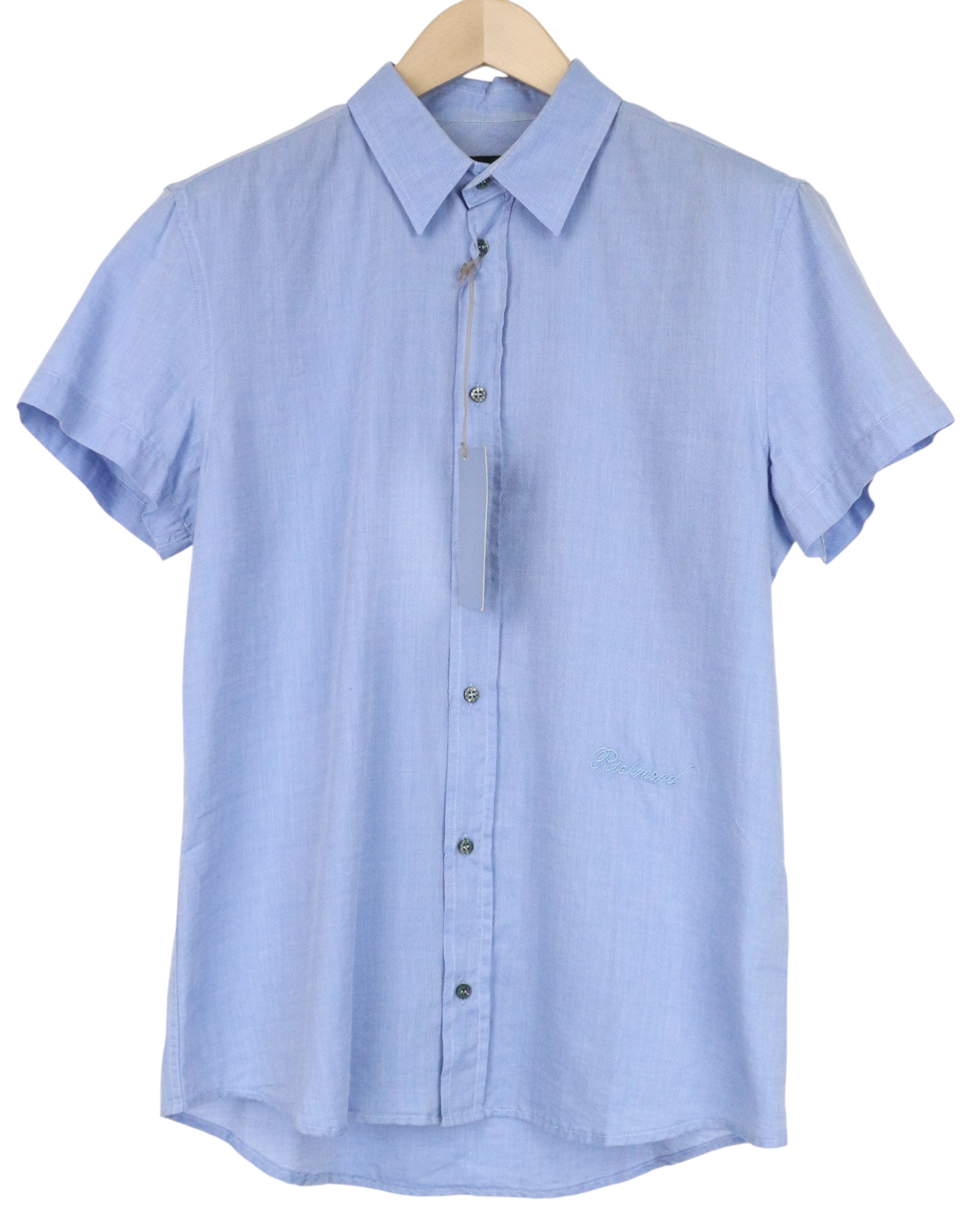 RICHMOND Men Shirt 48 M Blue Pure Cotton Short Sleeved Button-Up Collared