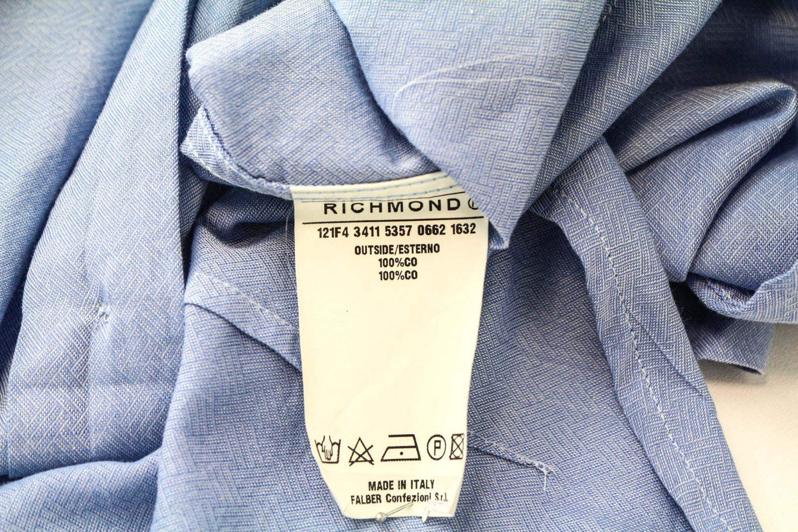 RICHMOND Men Shirt 48 M Blue Pure Cotton Short Sleeved Button-Up Collared