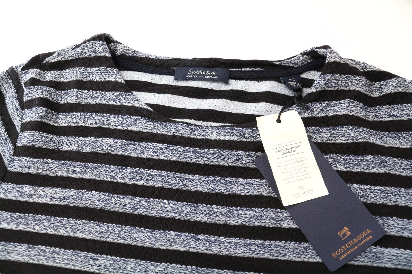 SCOTCH & SODA Ams Couture Men Sweatshirt S Blue Pure Cotton Striped Long Sleeve