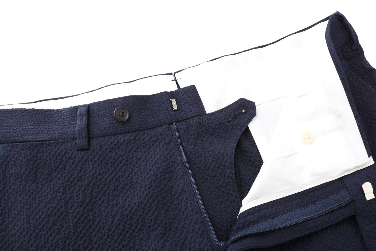 SUITSUPPLY Soho Men Trousers UK42R Navy Blue Cotton Stretch Pleated Formal