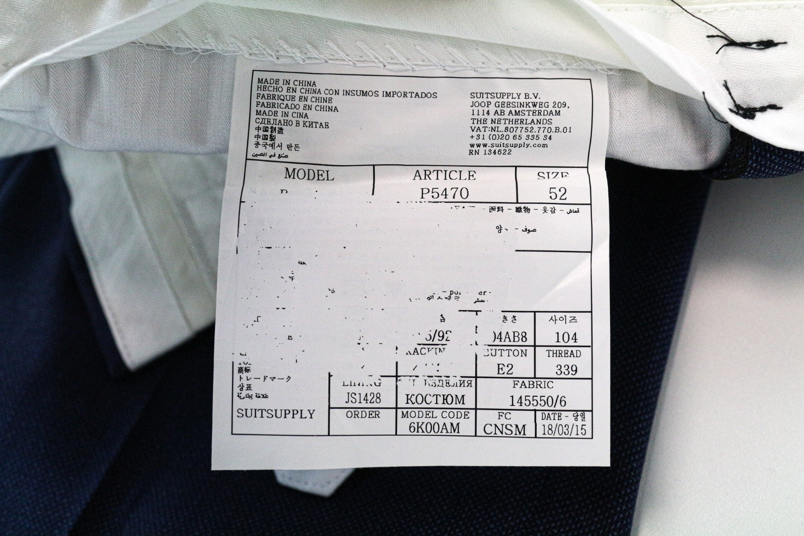 SUITSUPPLY Brescia Men Trousers UK42 Blue Pleated Front Classic Formal