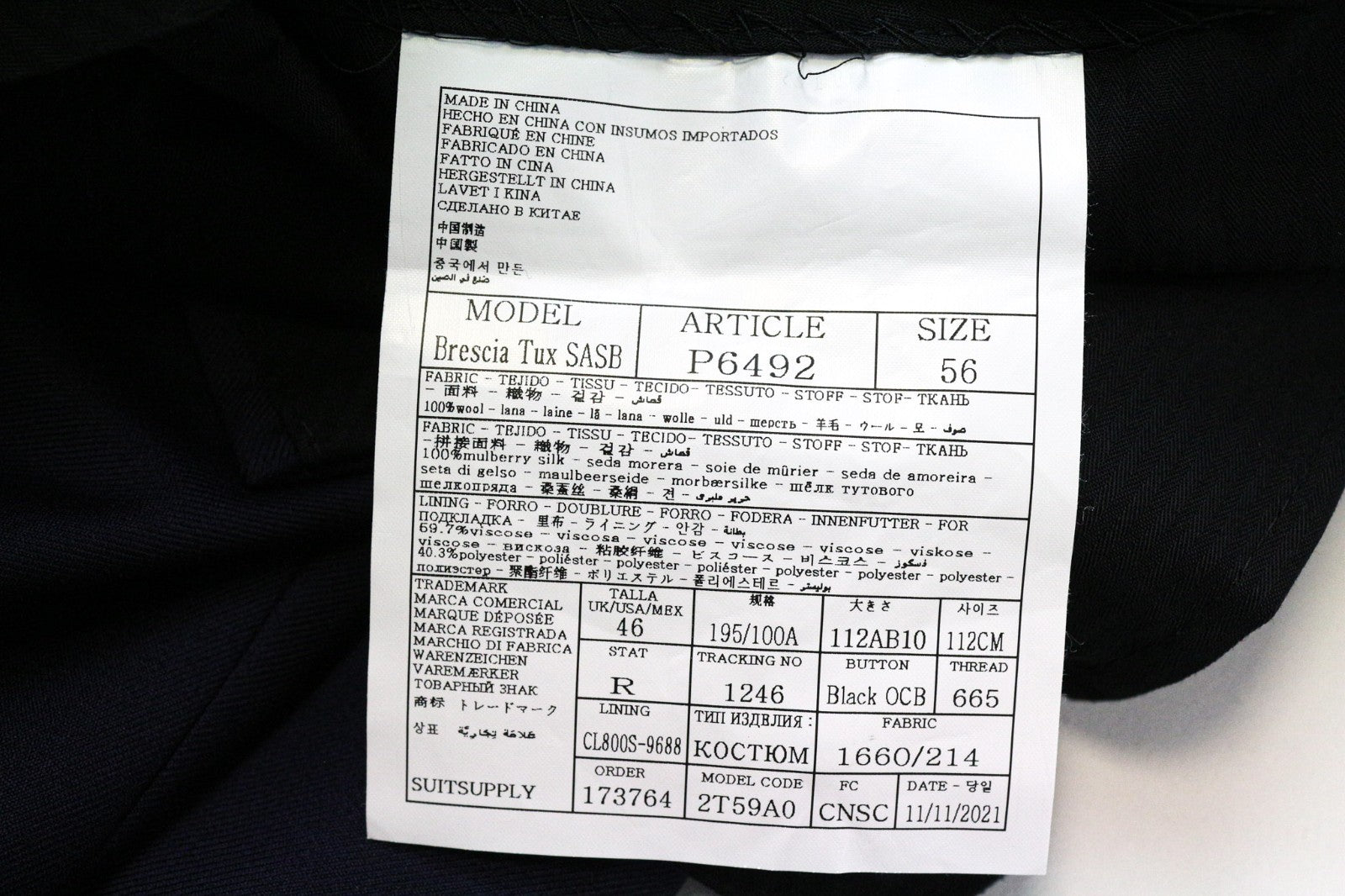 SUITSUPPLY Brescia Tux Men Trousers UK46R Navy Blue Wool Classic Pleated Front