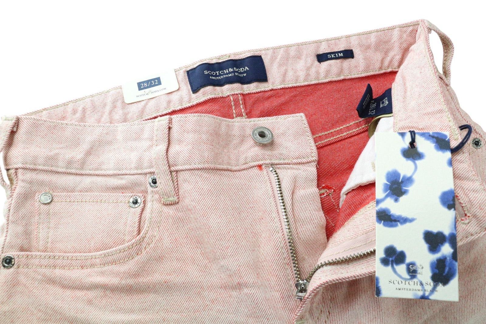 SCOTCH & SODA Skim Men Jeans W28/L32 Skinny Fit Casual Cotton Stretch Pink