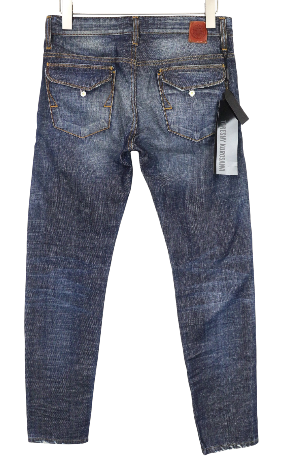 TAKESHY KUROSAWA Men Jeans W30 Slim Fit Dark Blue Pure Cotton Washed