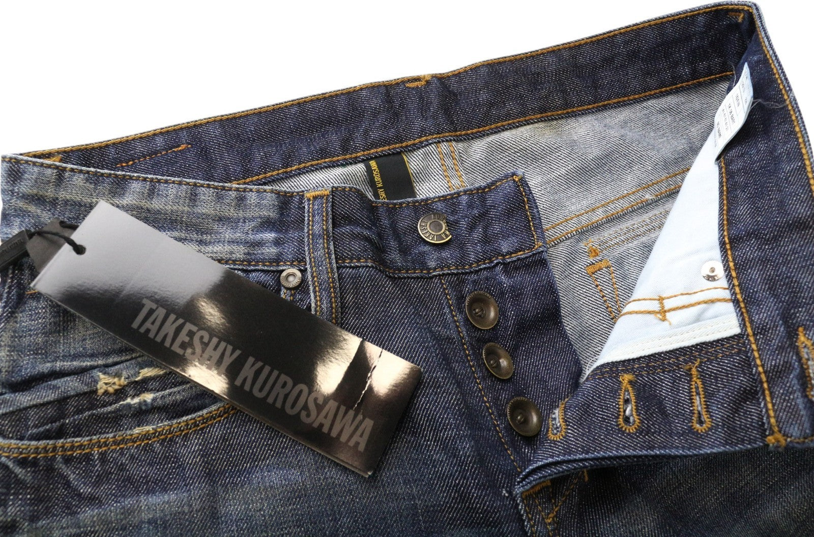 TAKESHY KUROSAWA Men Jeans W30 Slim Fit Dark Blue Pure Cotton Washed