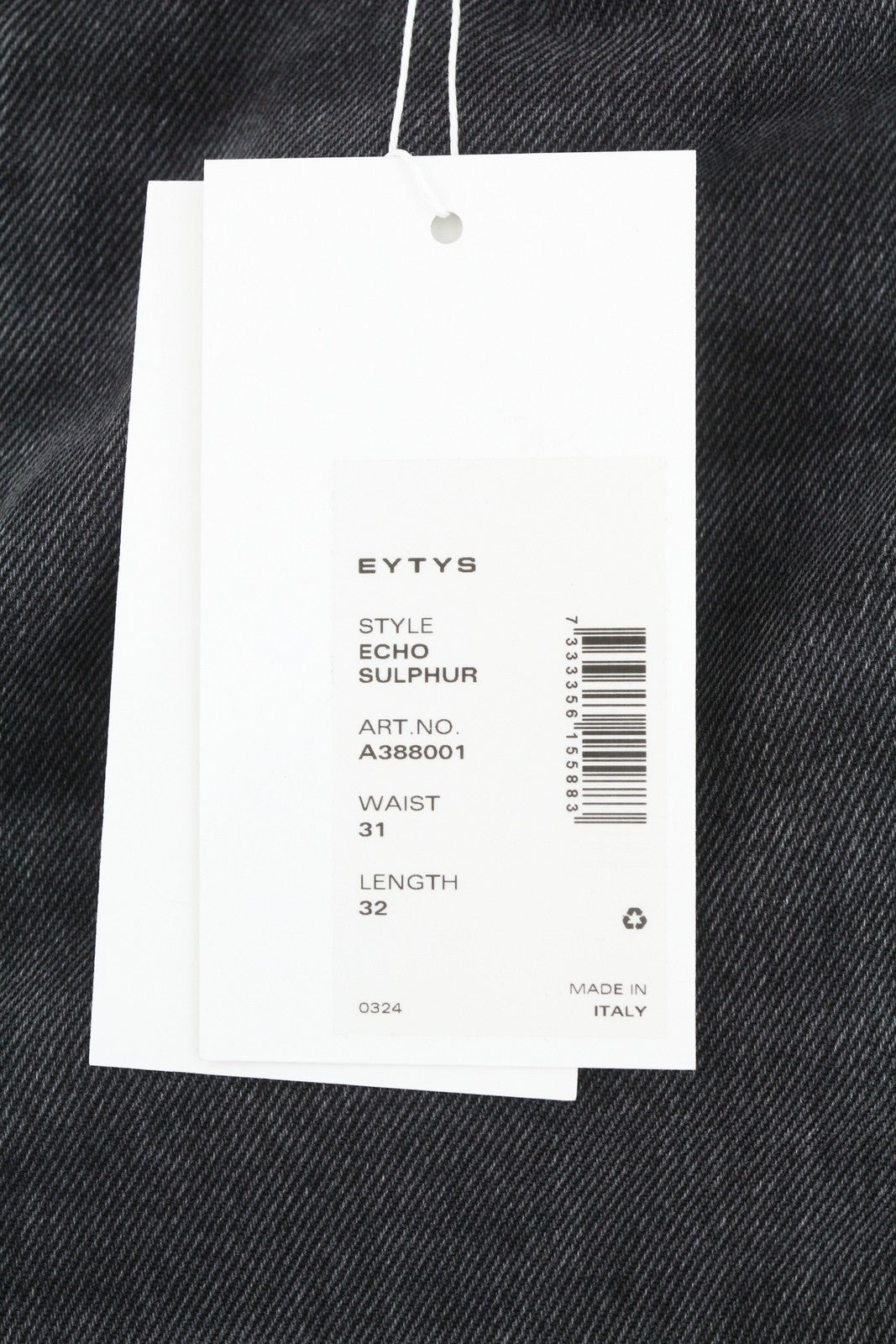 EYTYS Echo Sulphur Oversize Baggy Men Jeans W31/L32 Washed Black Unisex RRP370