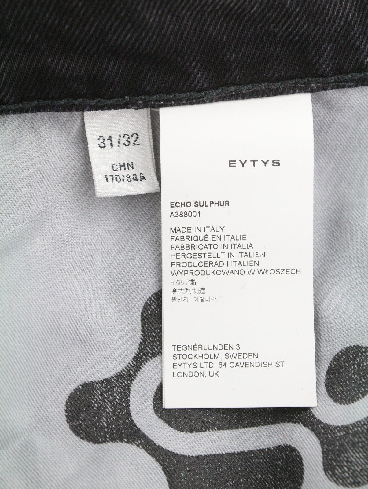 EYTYS Echo Sulphur Oversize Baggy Men Jeans W31/L32 Washed Black Unisex RRP370