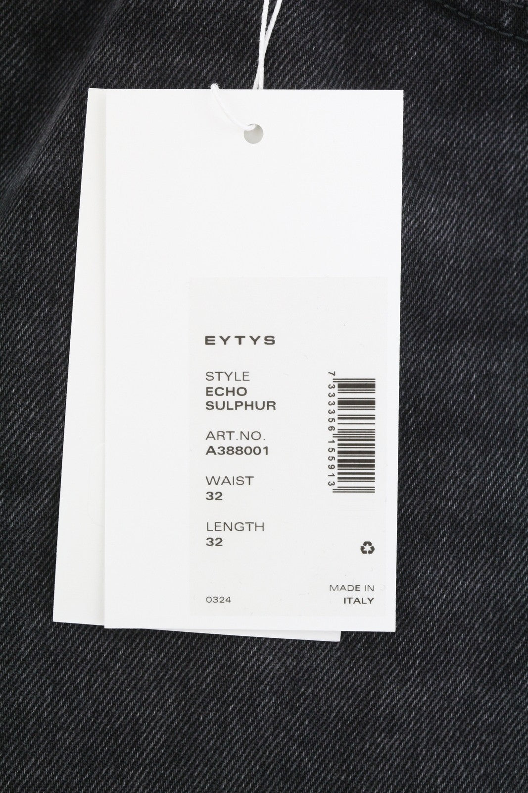 EYTYS Echo Sulphur Slouch Baggy Men Jeans W32/L32 Black Faded Unisex RRP370
