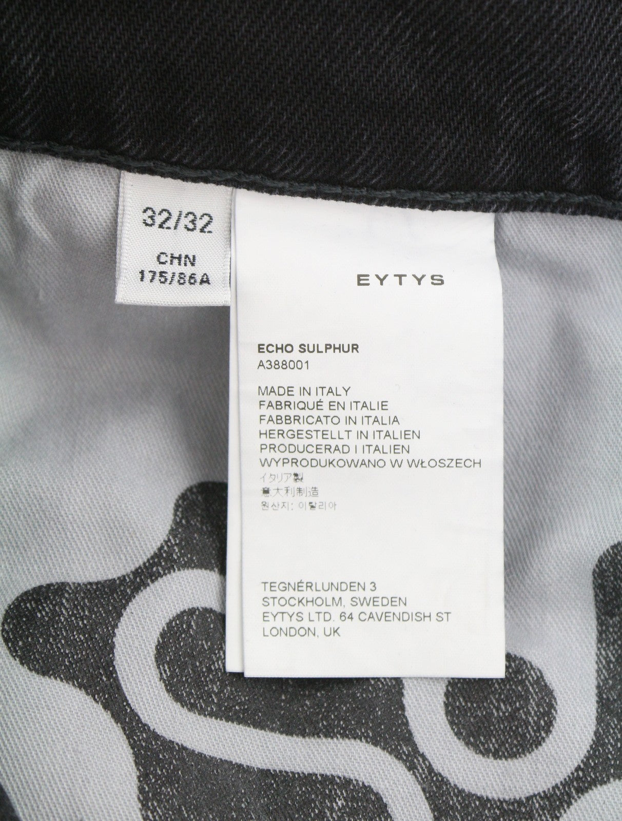 EYTYS Echo Sulphur Slouch Baggy Men Jeans W32/L32 Black Faded Unisex RRP370