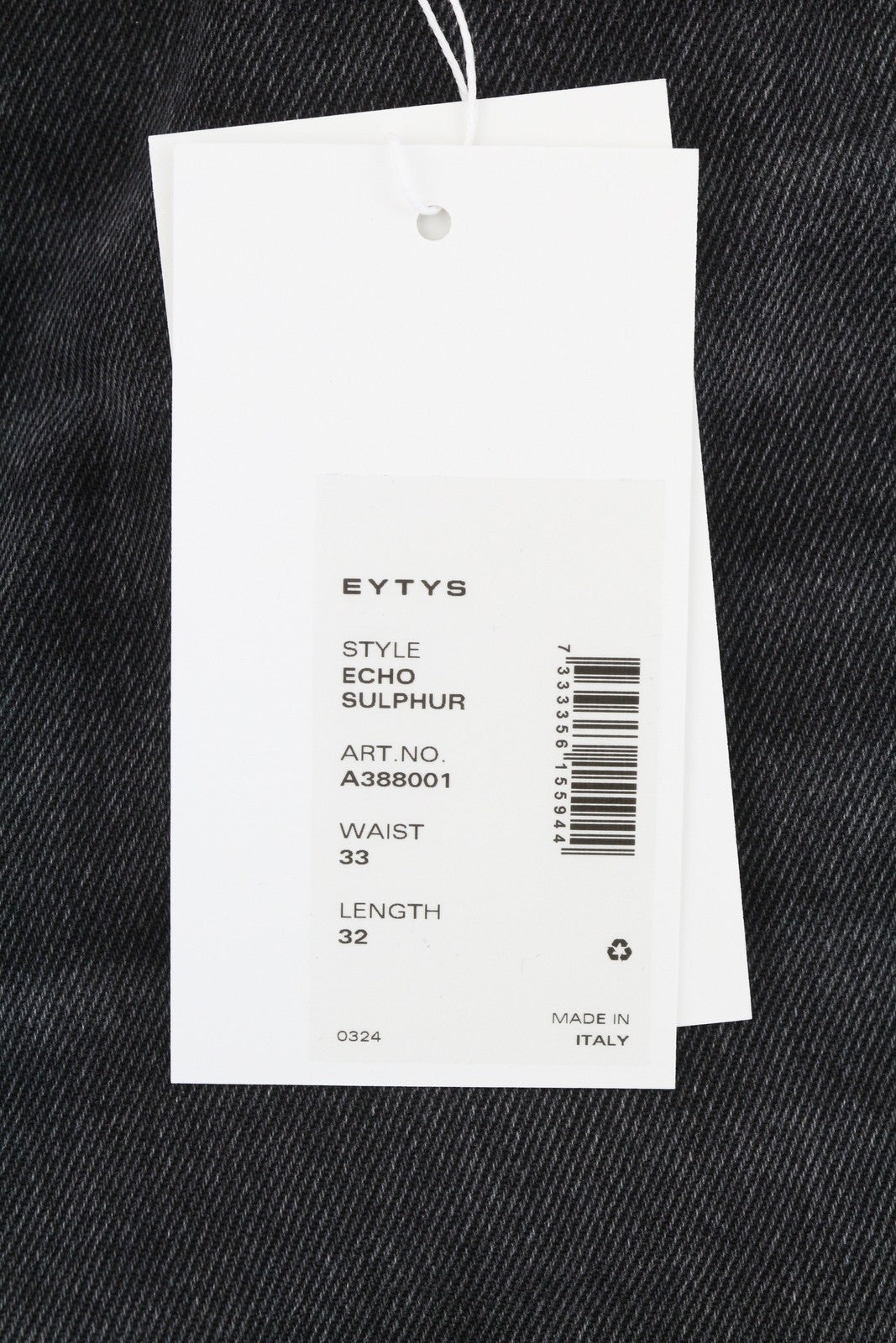 EYTYS Echo Sulphur Loose Fit Men Jeans W33/L32 Black Washed Unisex RRP370