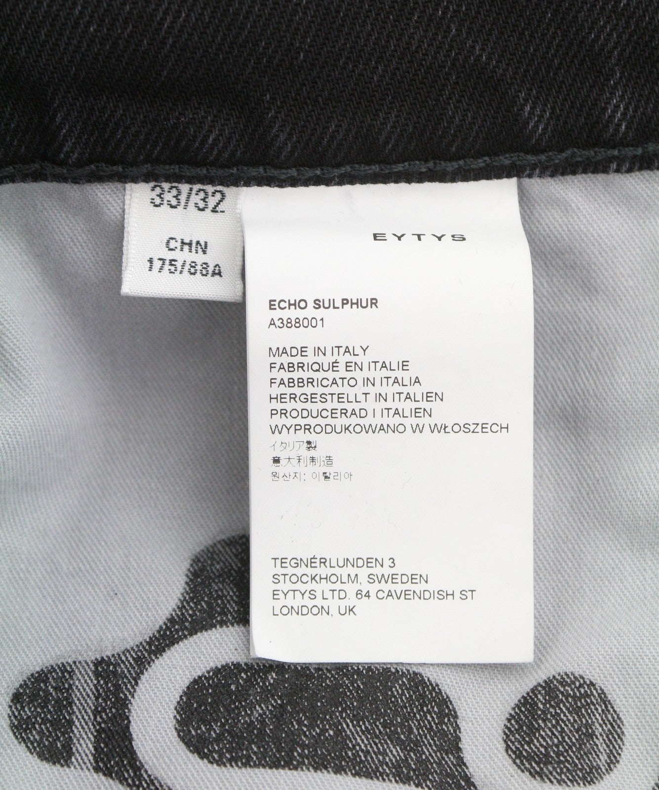 EYTYS Echo Sulphur Loose Fit Men Jeans W33/L32 Black Washed Unisex RRP370