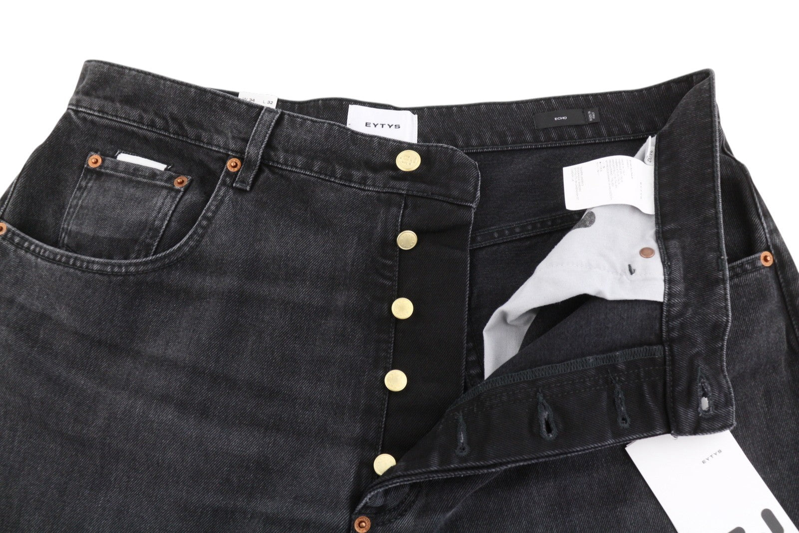 EYTYS Echo Sulphur Wide Baggy Men Jeans W34/L32 Black Faded Unisex RRP370