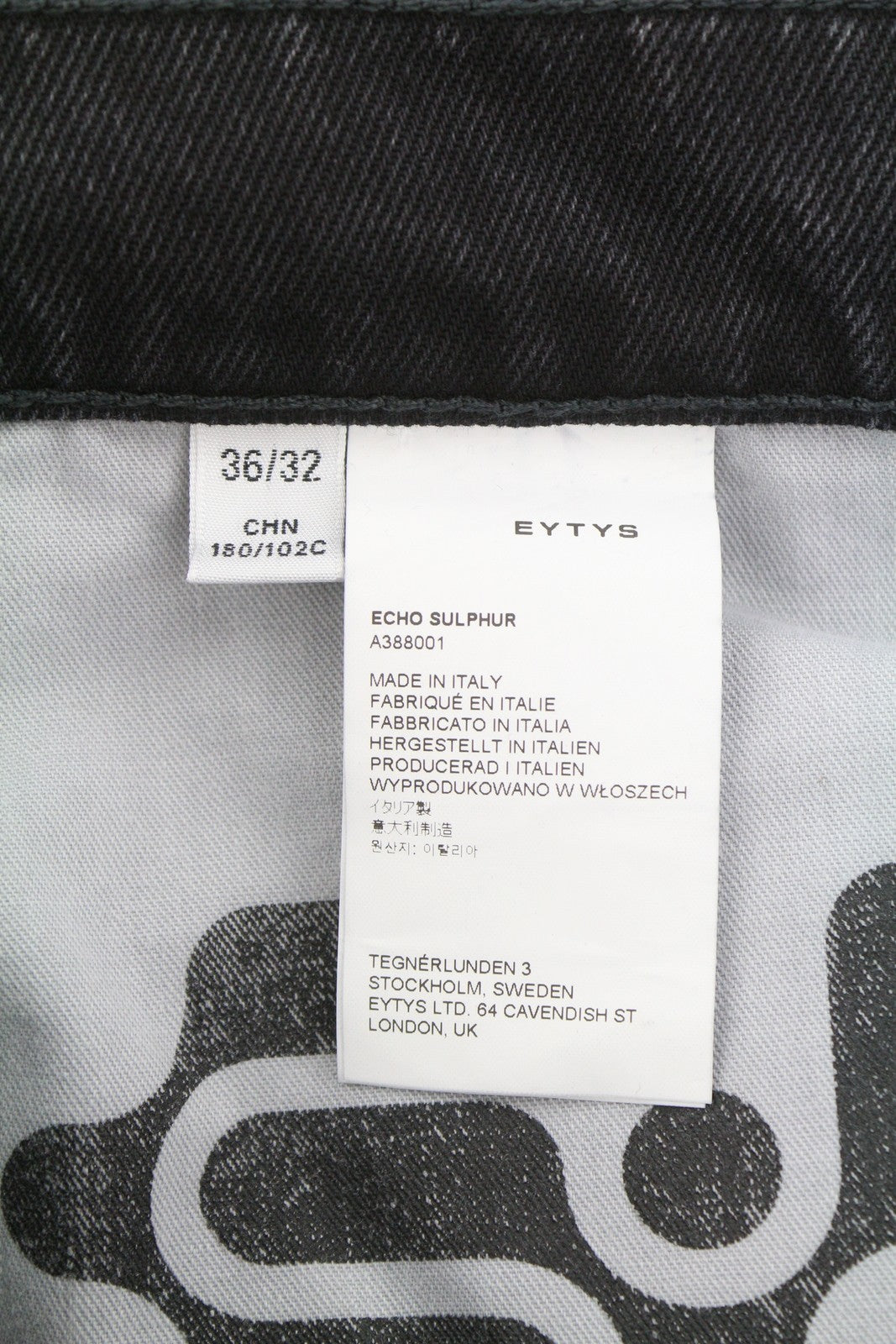 EYTYS Echo Sulphur Relaxed Baggy Men Jeans W36/L32 Black Fade Unisex RRP370