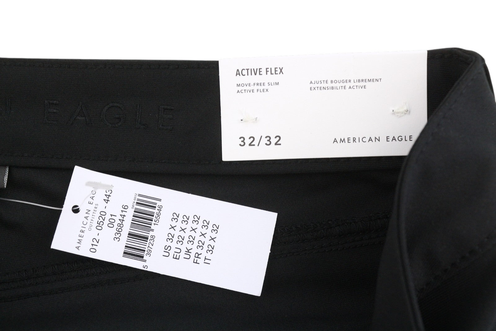 AMERICAN EAGLE OUTFITTERS Move-Free Slim Men Trousers W32/L32 Black Active Flex