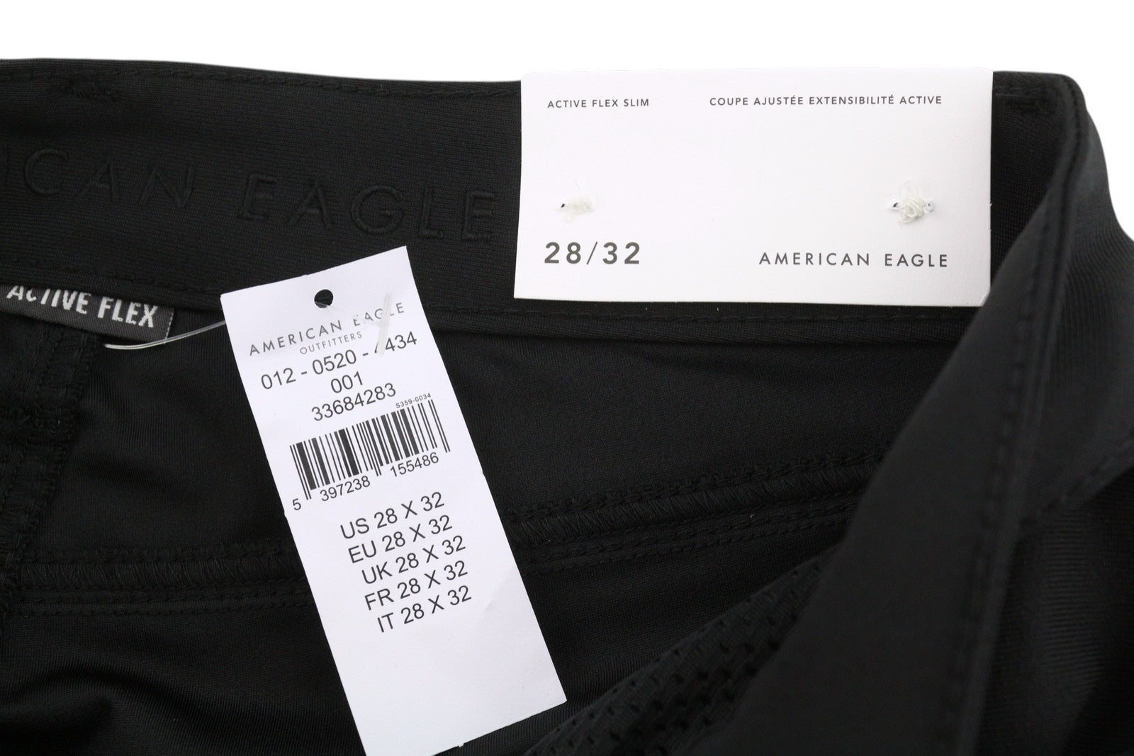 AMERICAN EAGLE OUTFITTERS Active Flex Men Trousers W28/L32 Black Slim Zip Fly